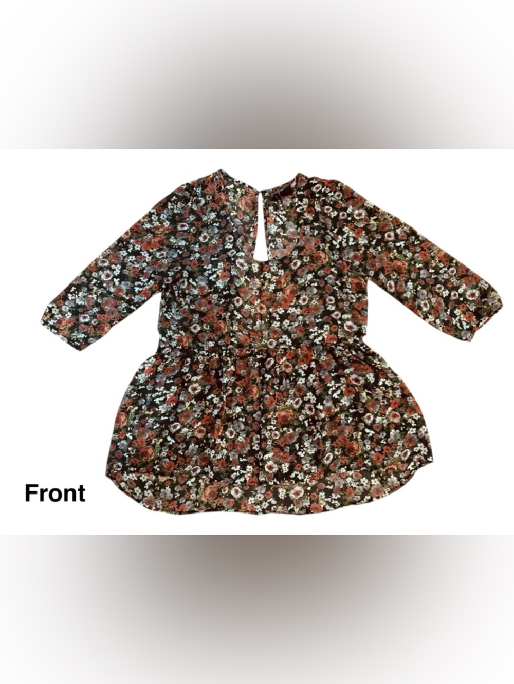 Full Tilt Floral Sheer Hi-Low Boho Style Top/Blouse Back Opening/Cutout Size M - Picture 2 of 13
